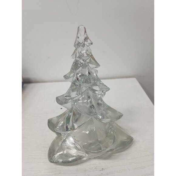 Vintage Hand Blown Art Glass Clear Christmas Tree Figurine Holiday Decorative - Picture 3 of 6